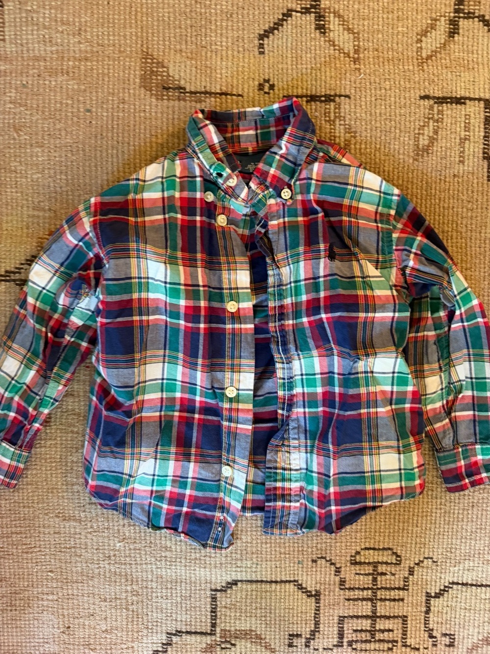 Ralph Lauren Plaid Button-Up Shirt in Red & Green